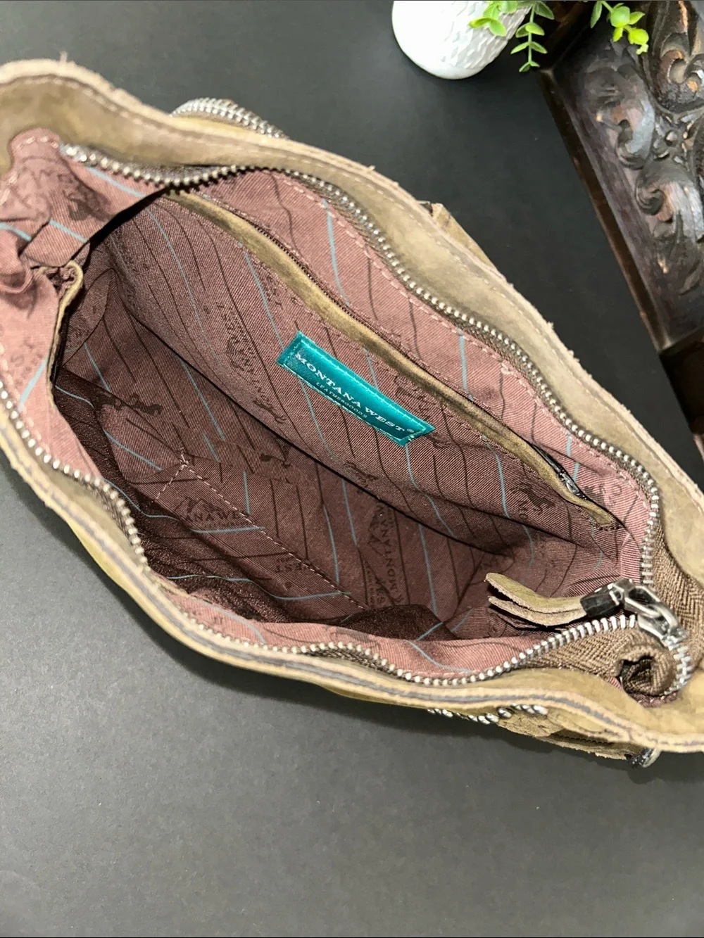 Montana West Taupe/Brown Suede Braided Crossbody Bag